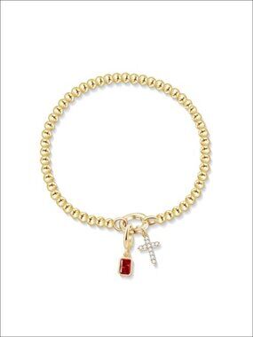 14K Gold Plated Beaded Birthstone Cross Bracelet for Women Dainty Stretch